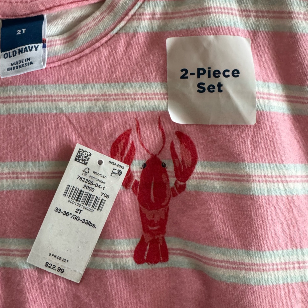 NWT Old Navy Pink and White Striped Girls Set with Lobster Applique - Picture 5 of 8